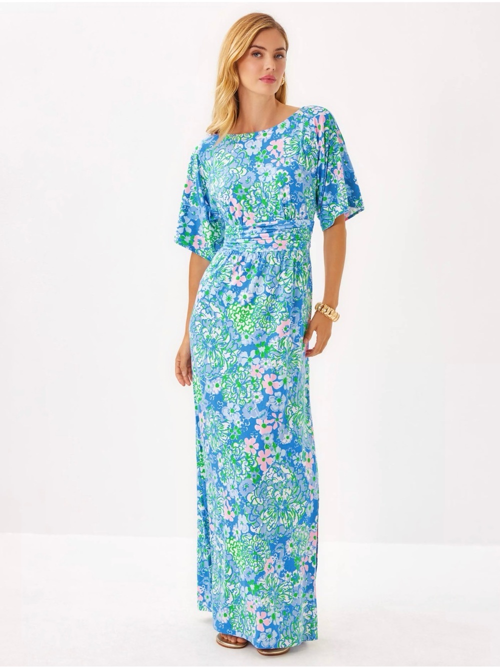 Lilly Pulitzer Parigi Boat Neck Maxi  XL Sunwashed Blue Plumes in Bloom Floral
